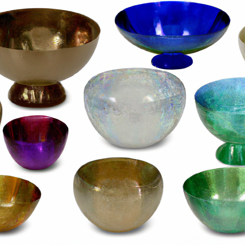 Various sizes of crystal singing bowls displayed together